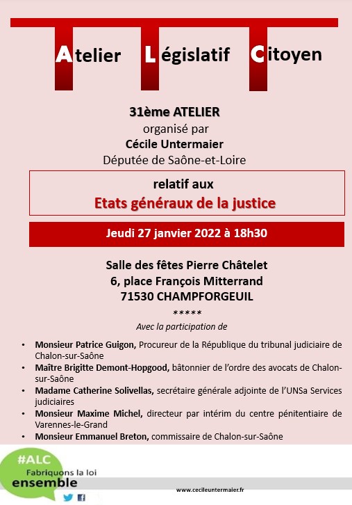 Atelier Législatif Citoyen sur les Etats généraux de la justice - Jeudi 27 janvier, 18 h 30 à Champforgeuil