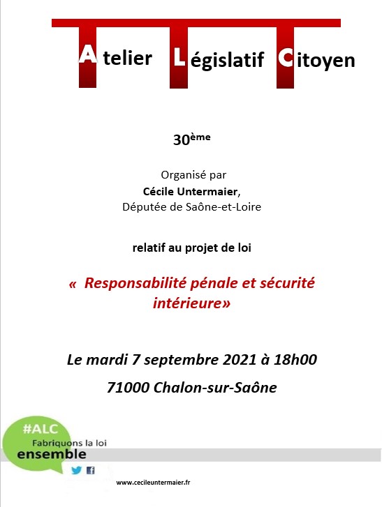 Invitation à l'Atelier Législatif Citoyen sur l'irresponsabilité pénale, le mardi 7 septembre à 18h00 à Chalon-sur-Saône
