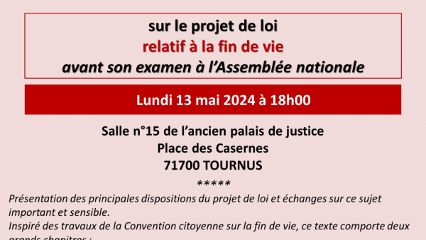 A vos agendas ! : Atelier législatif citoyen lundi 13 mai à Tournus sur le projet de loi "Fin de vie"