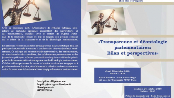 Participation au colloque "Transparence et déontologie des parlementaires"