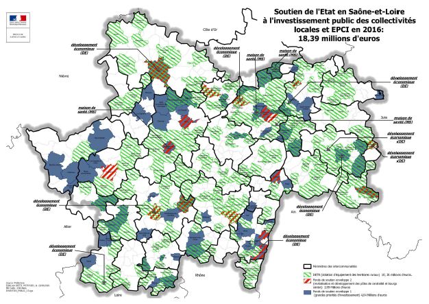 2016: la carte du fonds de Soutien de l'État en Saône-et-Loire