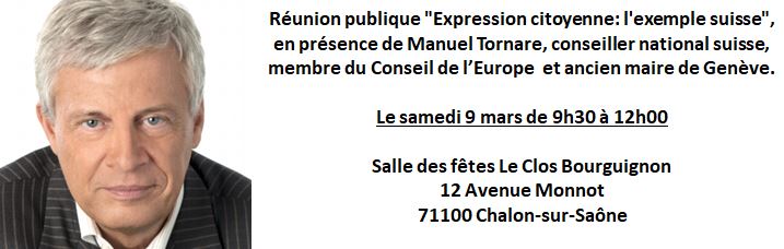Réunion publique "Expression citoyenne: l'exemple suisse" - Samedi 9 mars 2019 à Chalon-sur-Saône